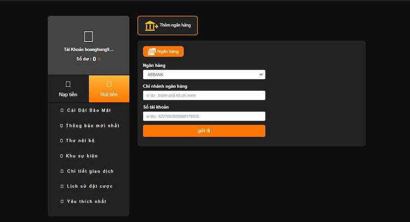 Thực hiện giao dịch rút tiền tại FANVIP