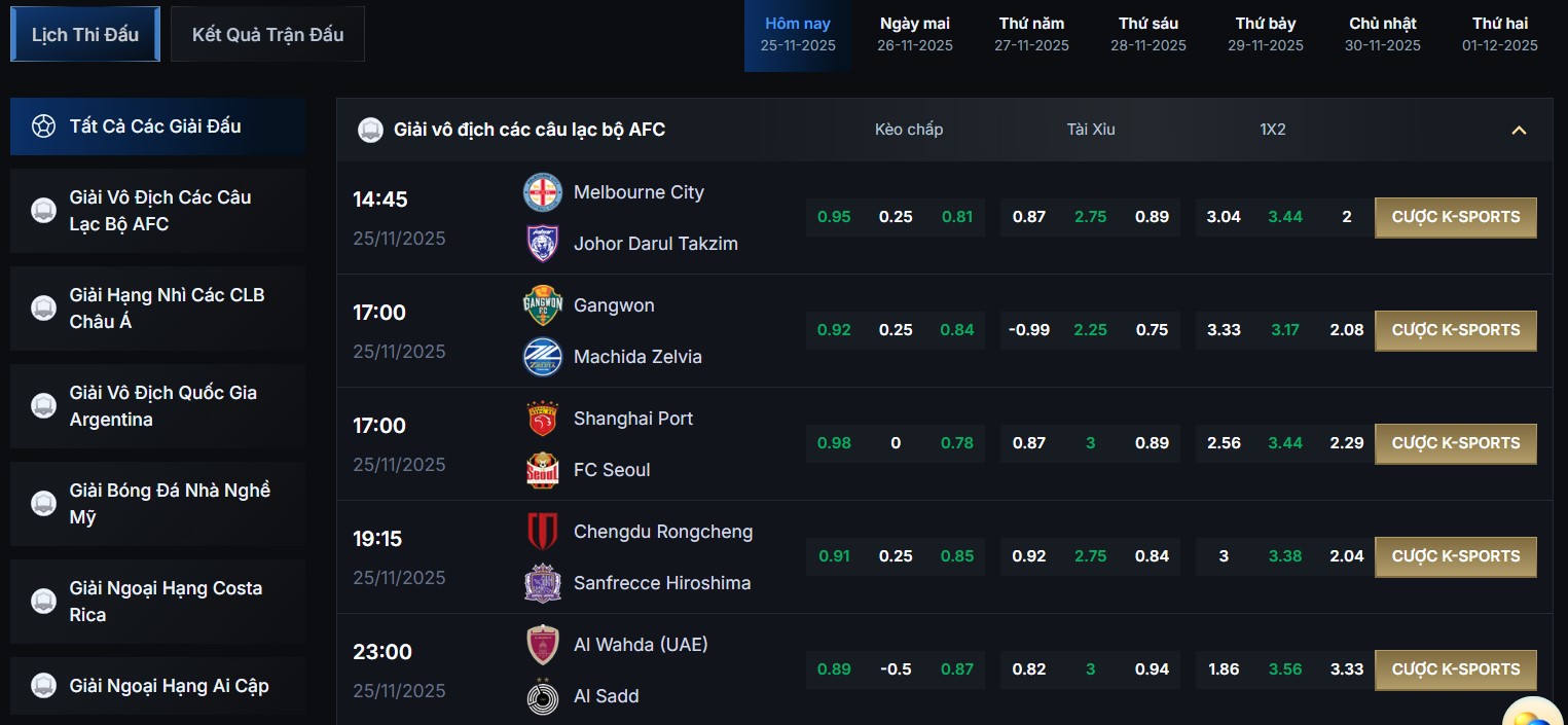 Tìm giải đấu và trận đấu bạn yêu thích và chơi ngay