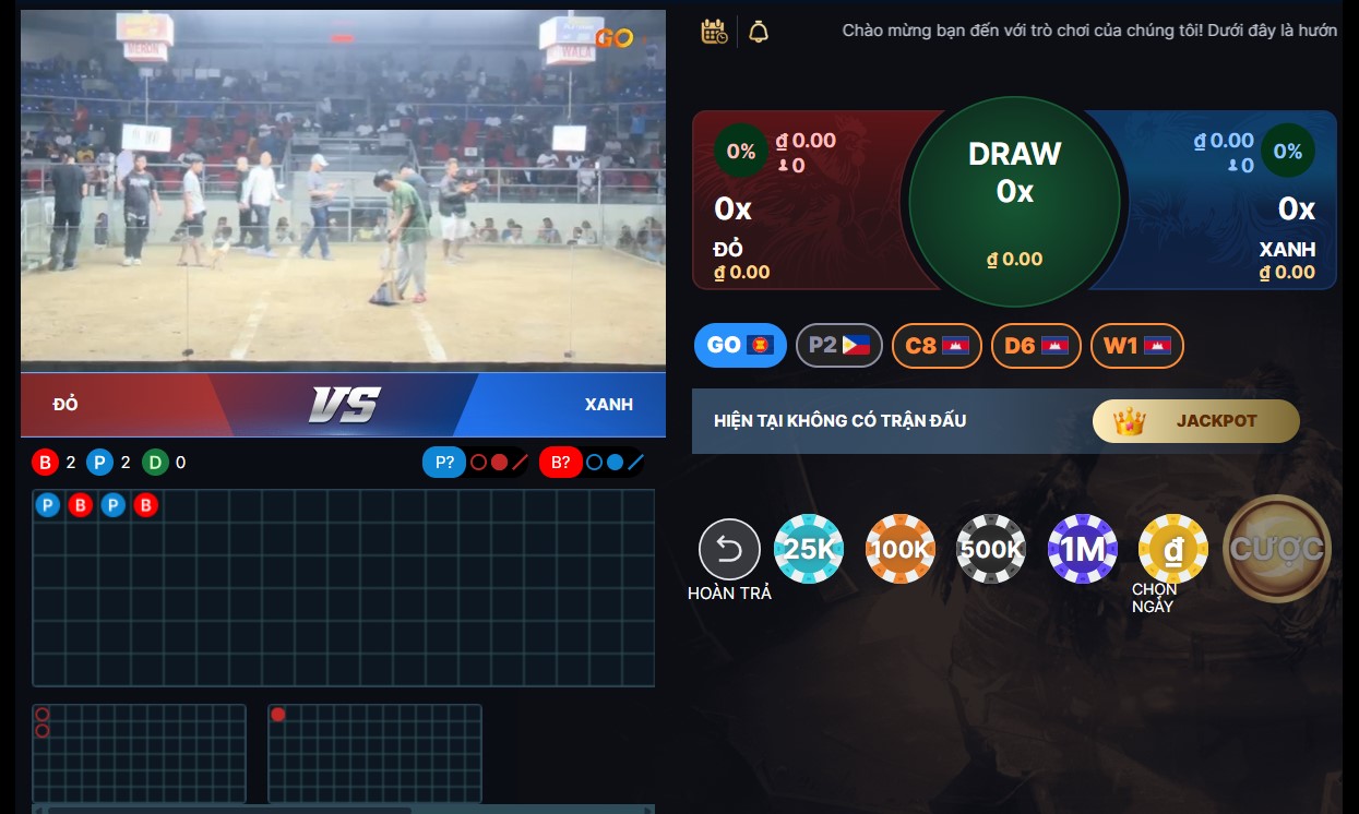 Giao diện đặt cược đá gà online