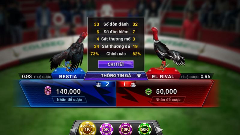 Đá gà 3D Fanvip - Đấu trường ảo sống động, so kè chiến kê đỉnh cao 2 Tính năng thông tin gà so sánh chỉ số sức mạnh của 2 chiến kê